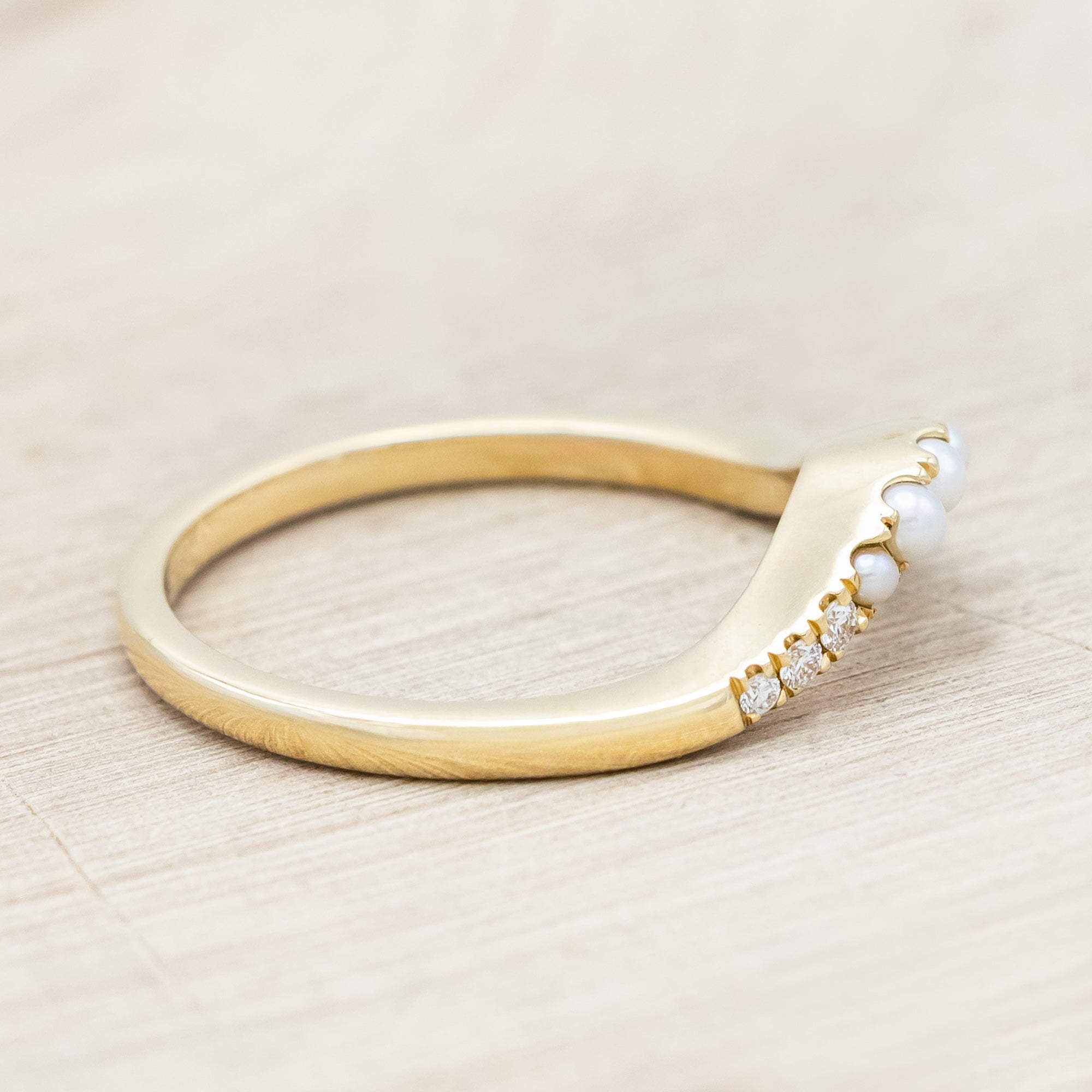 "ARABELLA" - PEAR CUT MOSS AGATE ENGAGEMENT RING WITH A DIAMOND HALO & CONTOURED PEARL TRACER-Staghead Designs