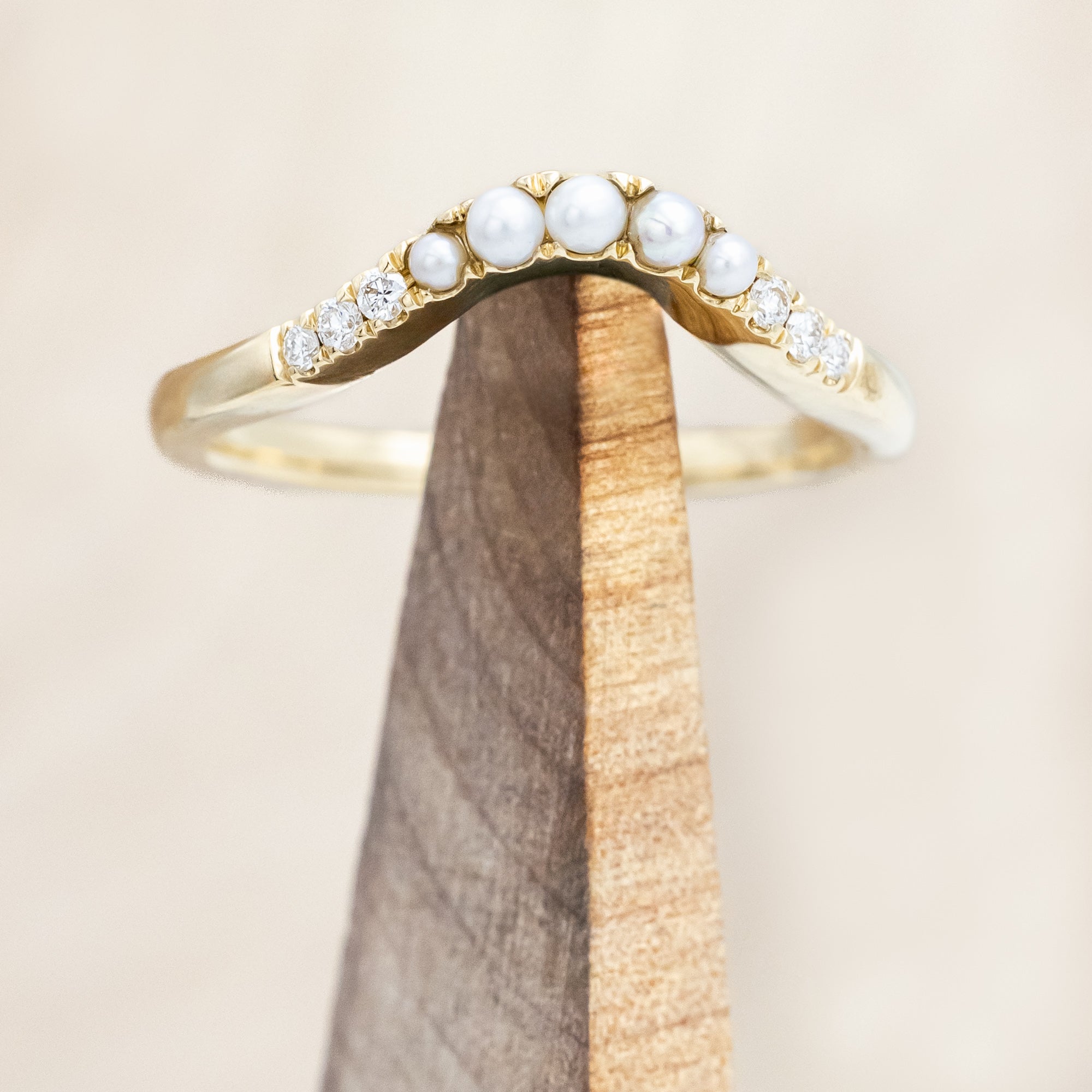 "ARABELLA" - PEAR CUT MOSS AGATE ENGAGEMENT RING WITH A DIAMOND HALO & CONTOURED PEARL TRACER-Staghead Designs