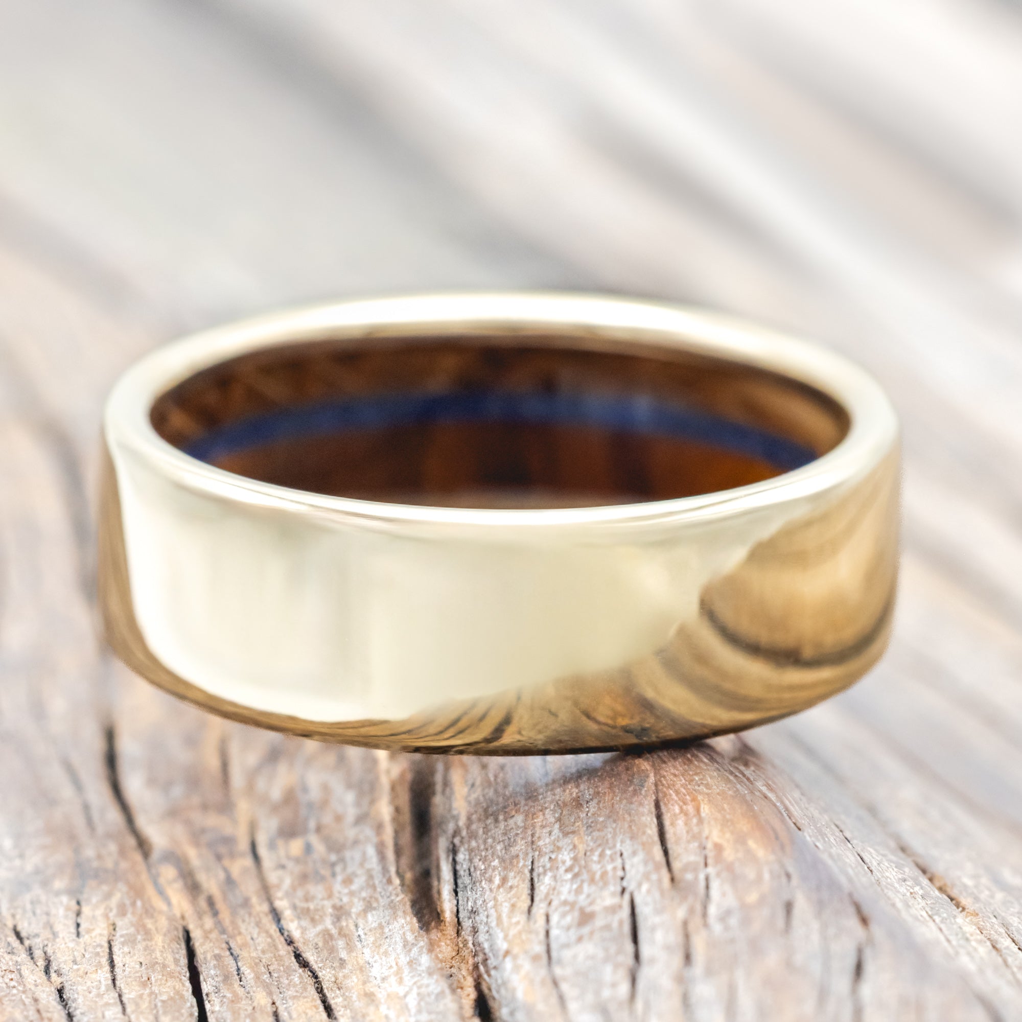 "ARGOS" - IRONWOOD, WHISKEY BARREL OAK & LAPIS LAZULI LINED WEDDING BAND-Staghead Designs