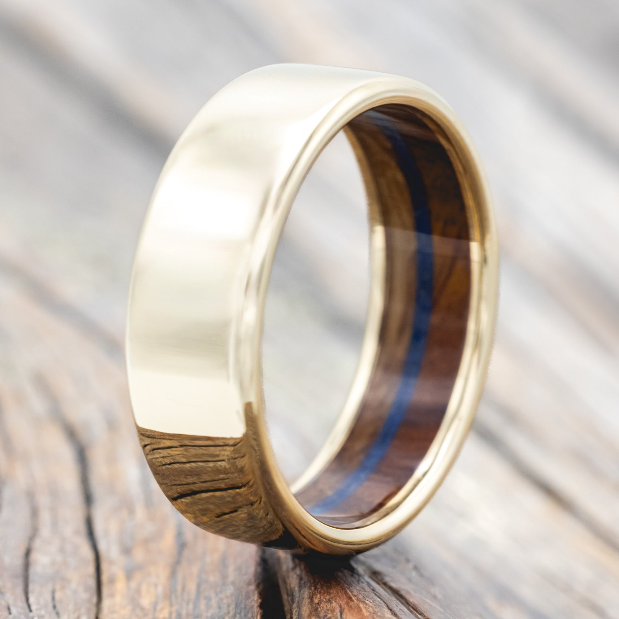"ARGOS" - IRONWOOD, WHISKEY BARREL OAK & LAPIS LAZULI LINED WEDDING BAND-Staghead Designs