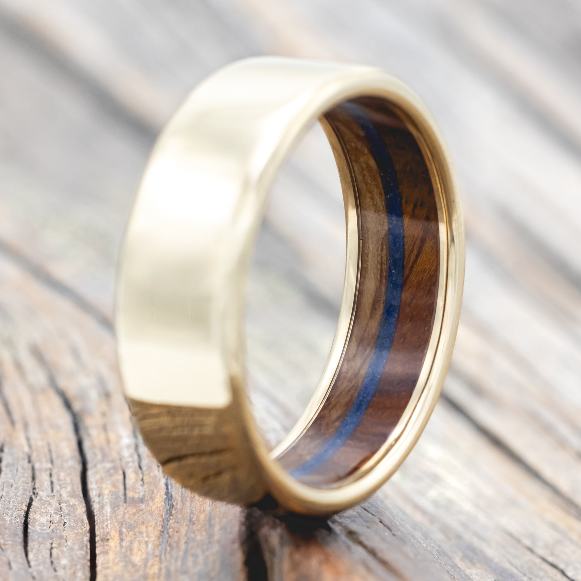 "ARGOS" - IRONWOOD, WHISKEY BARREL OAK & LAPIS LAZULI LINED WEDDING BAND-Staghead Designs