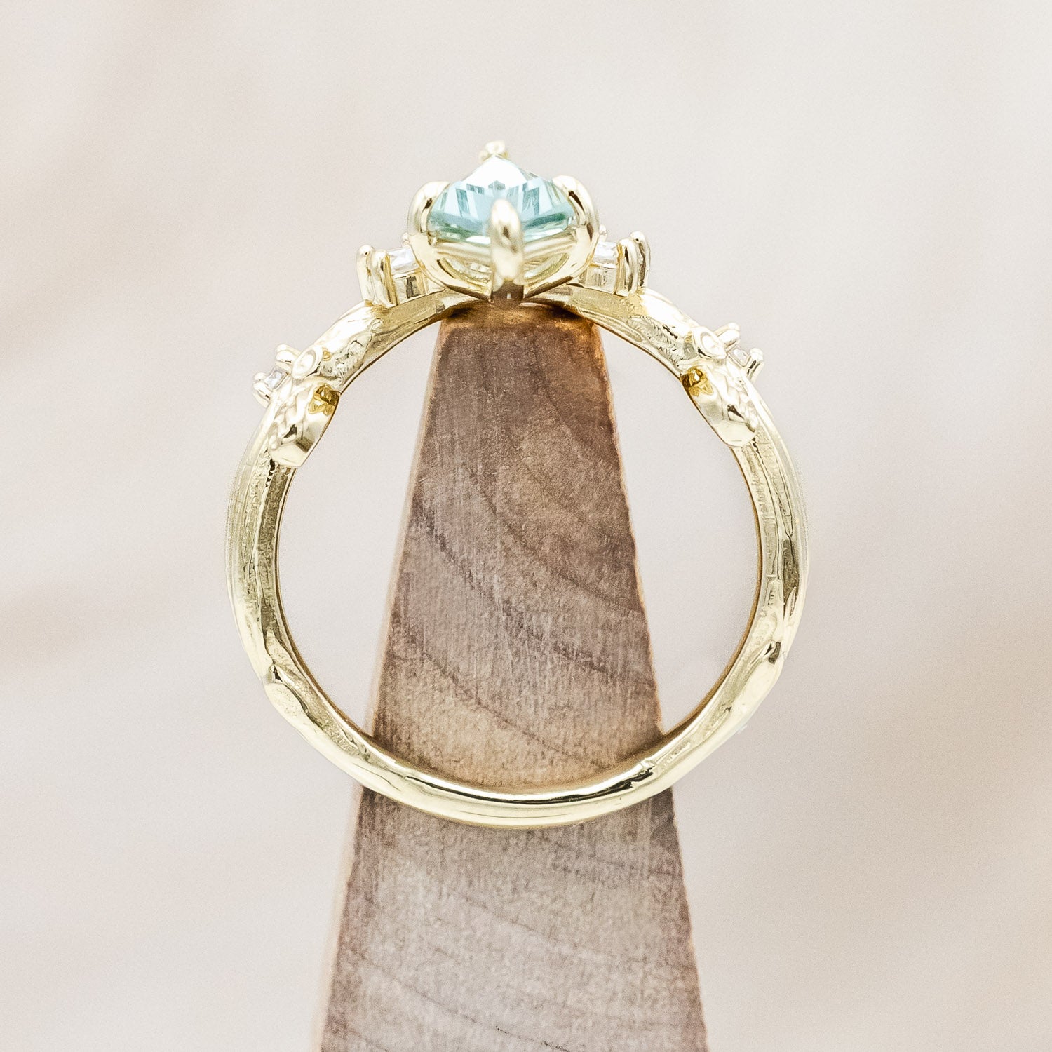 Side view of "Artemisia" - antler/branch-style lab-grown sapphire women's engagement ring with diamond accents