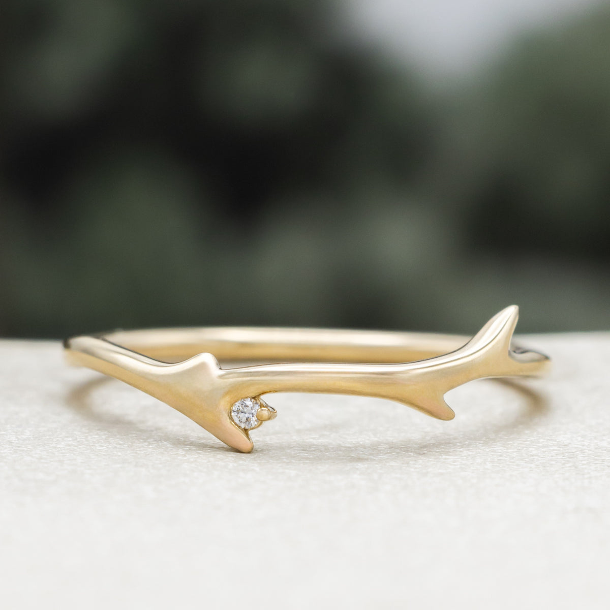 "Artemis" Stacker - 14K Gold Antler-Style Stacking Band With A Single Diamond Accent-Staghead Designs