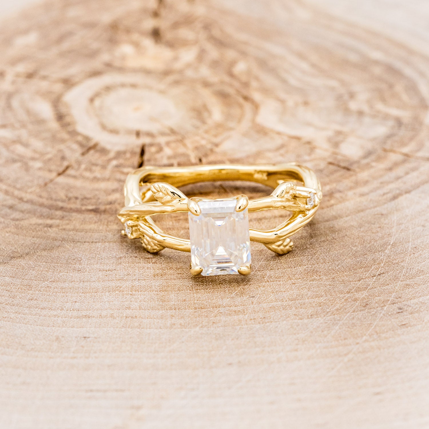 "ARTEMIS ON THE VINE" - EMERALD CUT MOISSANITE ENGAGEMENT RING WITH DIAMOND ACCENTS & A BRANCH-STYLE BAND-4