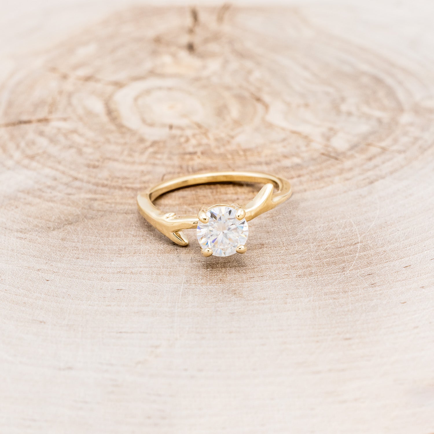 "ARTEMIS" - ROUND MOISSANITE ENGAGEMENT RING WITH AN ANTLER STYLE STACKING BAND-37
