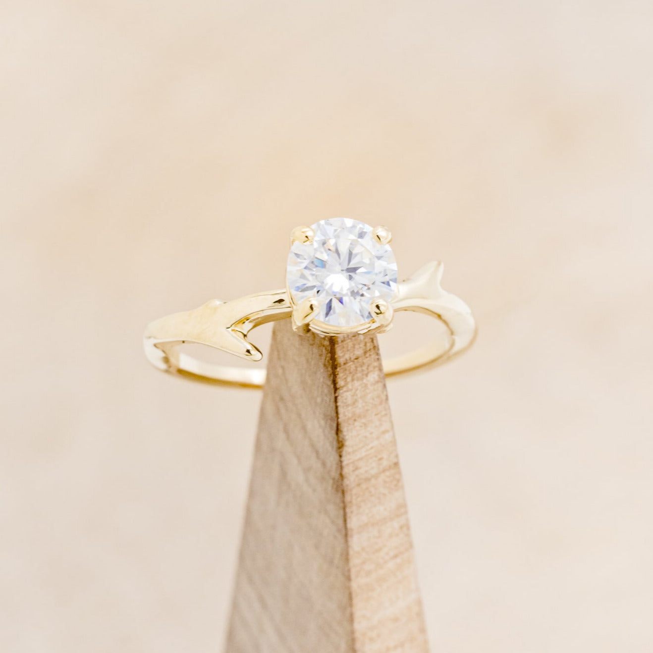 "ARTEMIS" - ROUND MOISSANITE ENGAGEMENT RING WITH AN ANTLER STYLE STACKING BAND-34