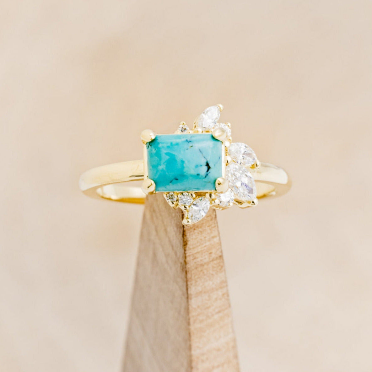 "AURAE" - EMERALD CUT TURQUOISE ENGAGEMENT RING WITH DIAMOND ACCENTS-7
