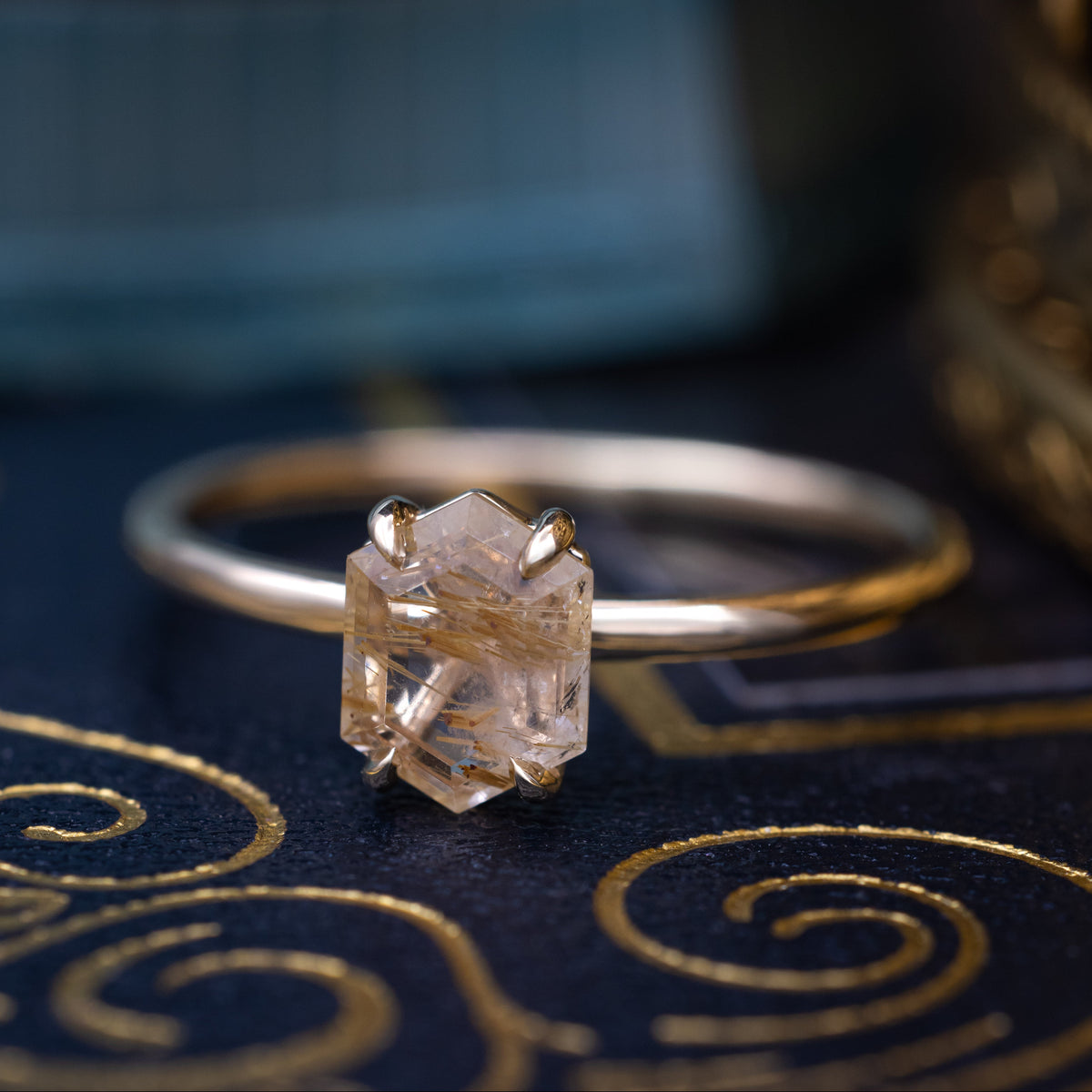 "Aurum" - Hexagon Cut Solitaire Engagement Ring-Staghead Designs