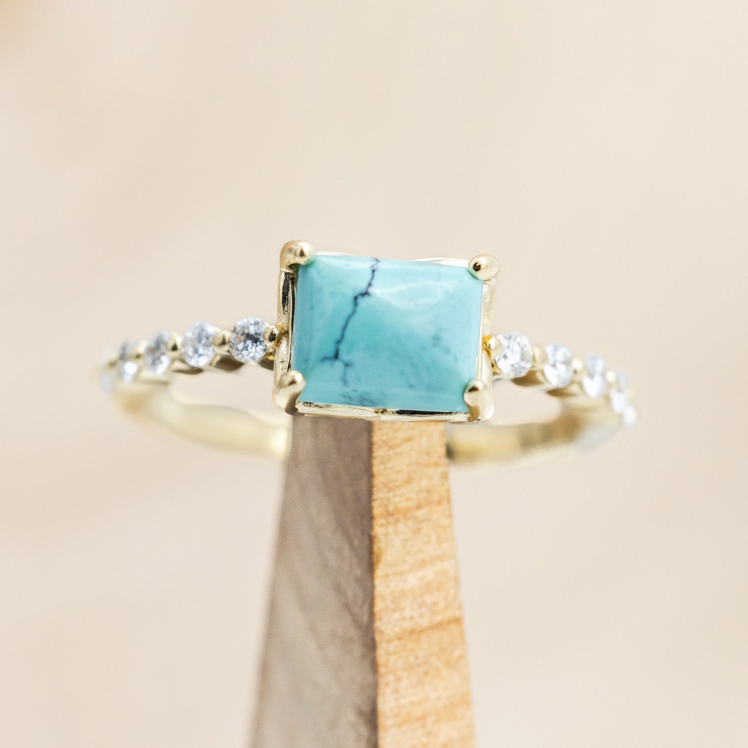 "AZURA" - EMERALD CUT TURQUOISE ENGAGEMENT RING WITH DIAMOND ACCENTS-Staghead Designs