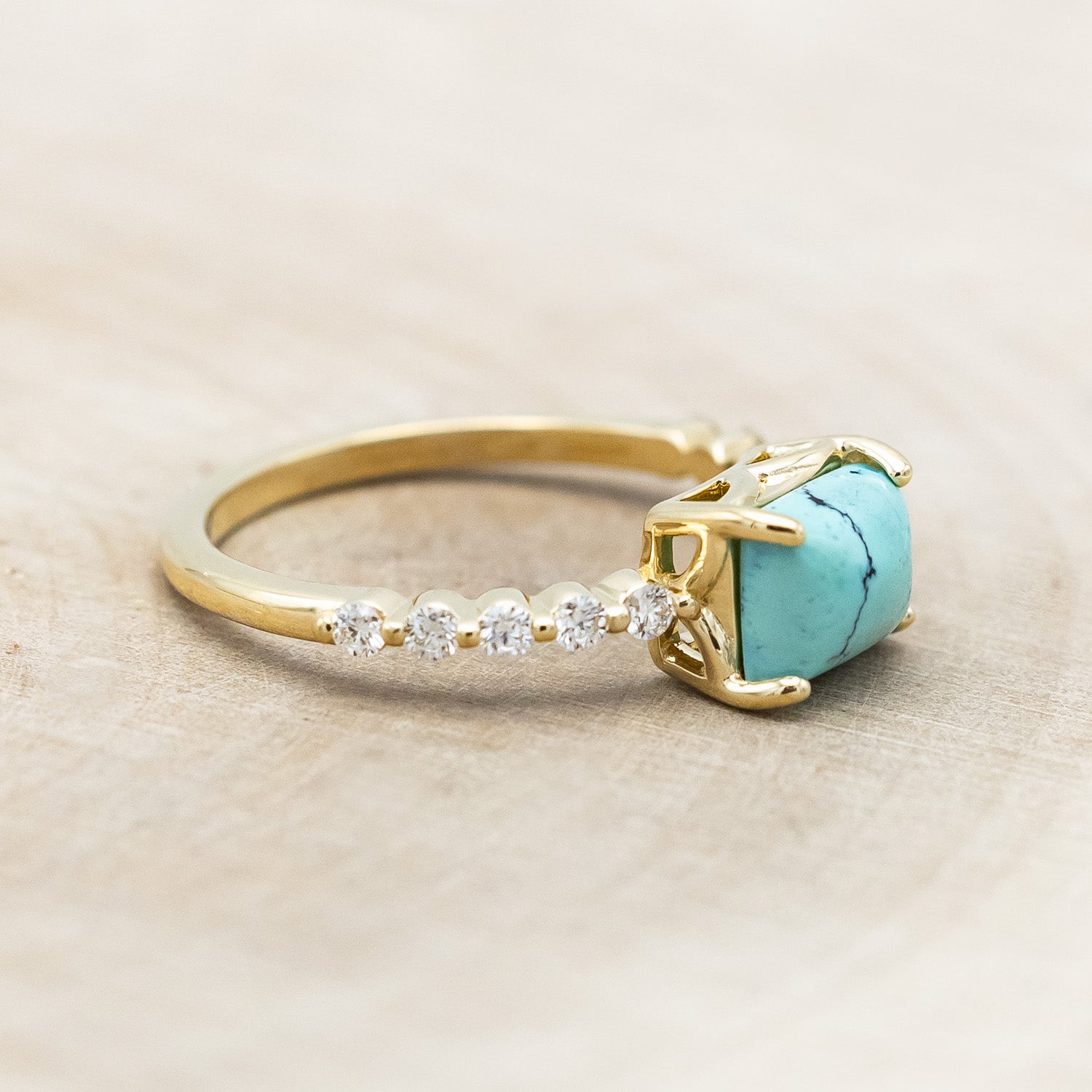 "AZURA" - EMERALD CUT TURQUOISE ENGAGEMENT RING WITH DIAMOND ACCENTS-Staghead Designs