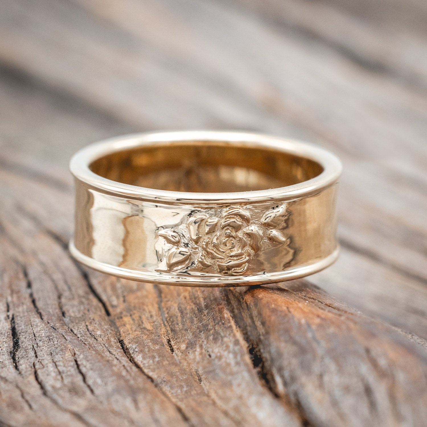 ROSE EMBOSSED WEDDING BAND-Staghead Designs