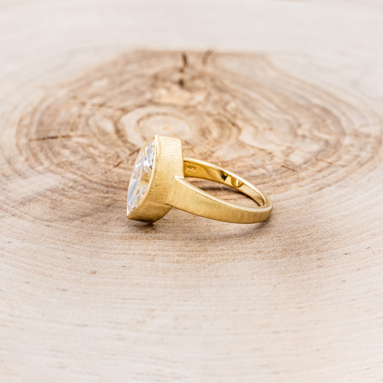 "SADIE" - SOLITAIRE BEZEL SET MARQUISE MOISSANITE ENGAGEMENT RING WITH A SATIN FINISH-3