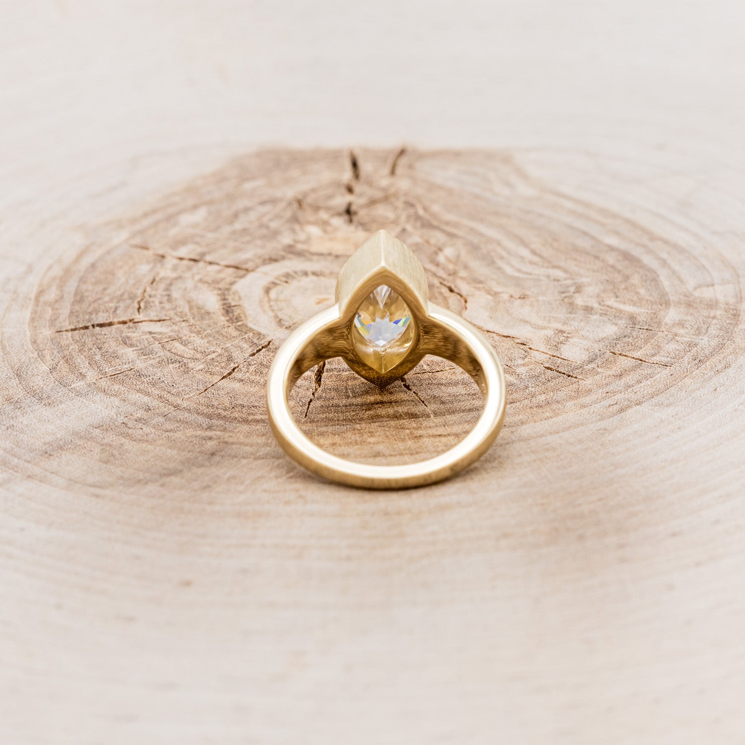 "SADIE" - SOLITAIRE BEZEL SET MARQUISE MOISSANITE ENGAGEMENT RING WITH A SATIN FINISH-5