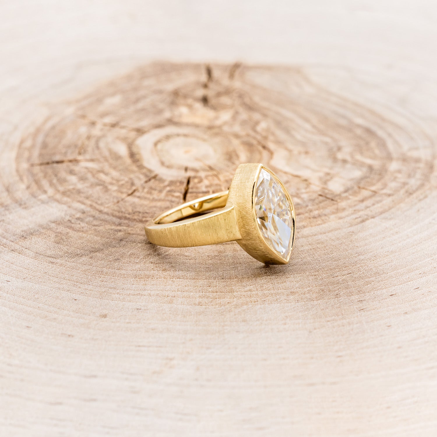 "SADIE" - SOLITAIRE BEZEL SET MARQUISE MOISSANITE ENGAGEMENT RING WITH A SATIN FINISH-2