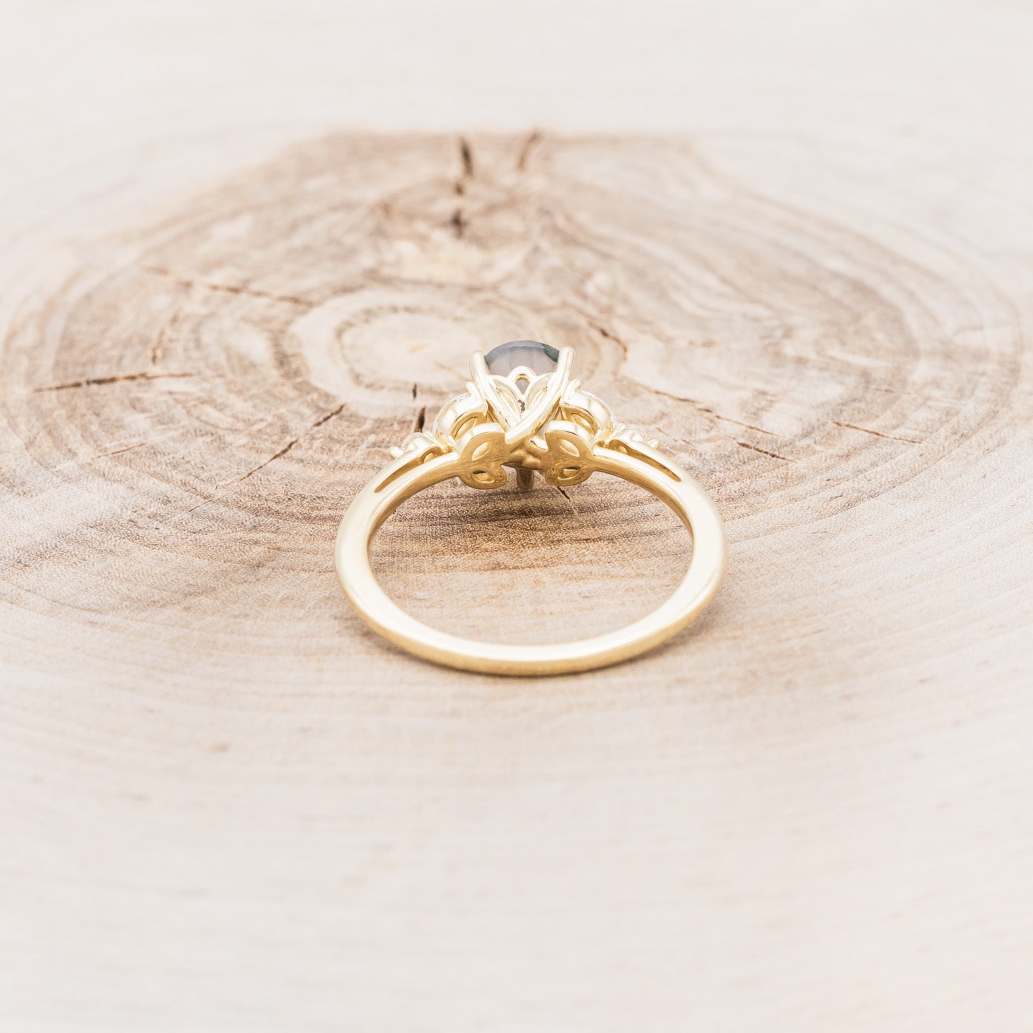 "BLOSSOM" - PEAR-CUT MOSS AGATE ENGAGEMENT RING WITH LEAF-SHAPED DIAMOND ACCENTS-5