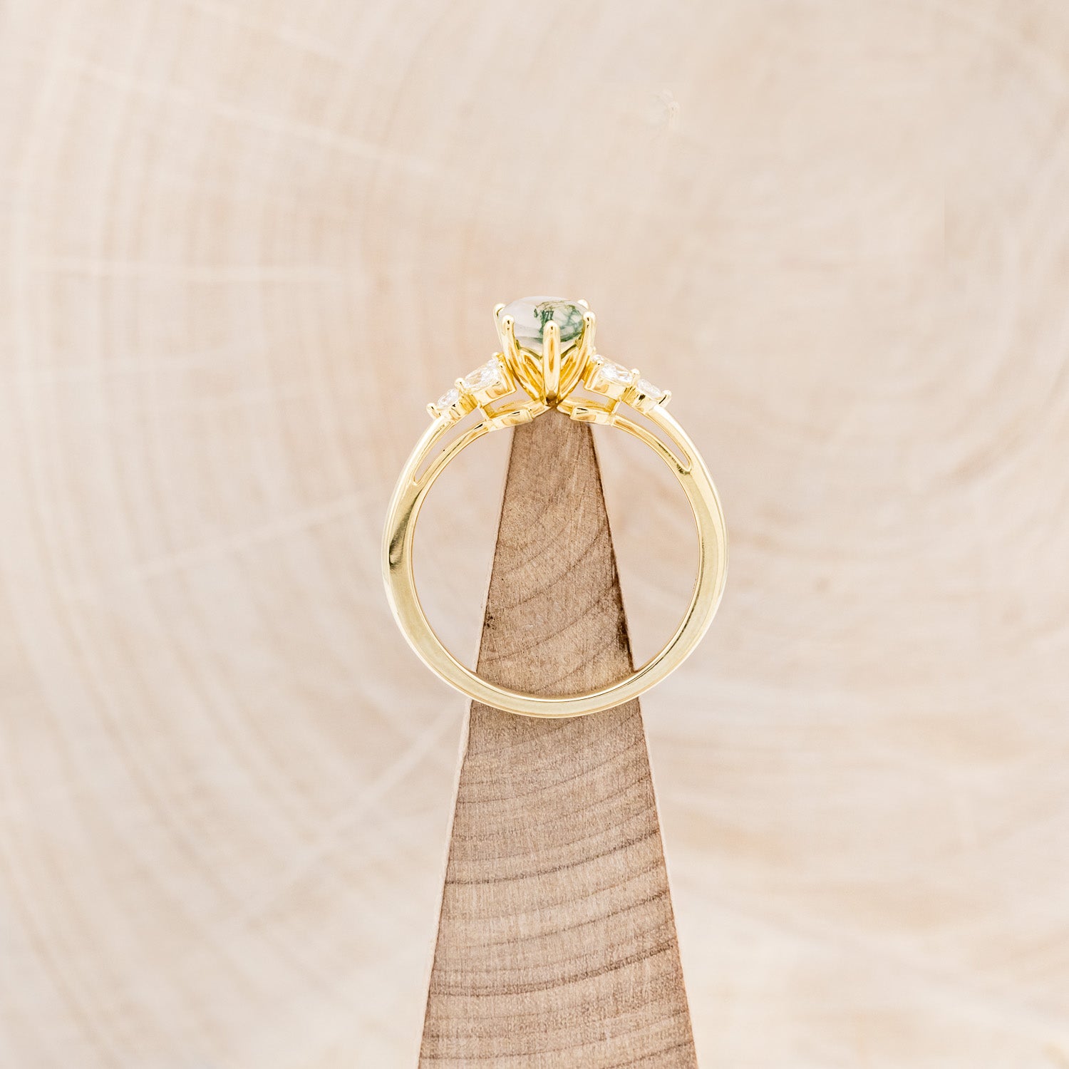 "BLOSSOM" - PEAR-CUT MOSS AGATE ENGAGEMENT RING WITH LEAF-SHAPED DIAMOND ACCENTS-6