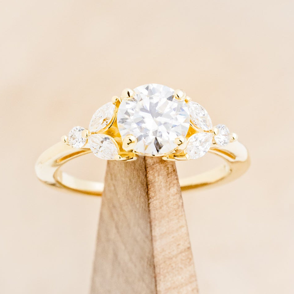 "BLOSSOM" - ROUND CUT MOISSANITE ENGAGEMENT RING WITH LEAF-SHAPED DIAMOND ACCENTS-13