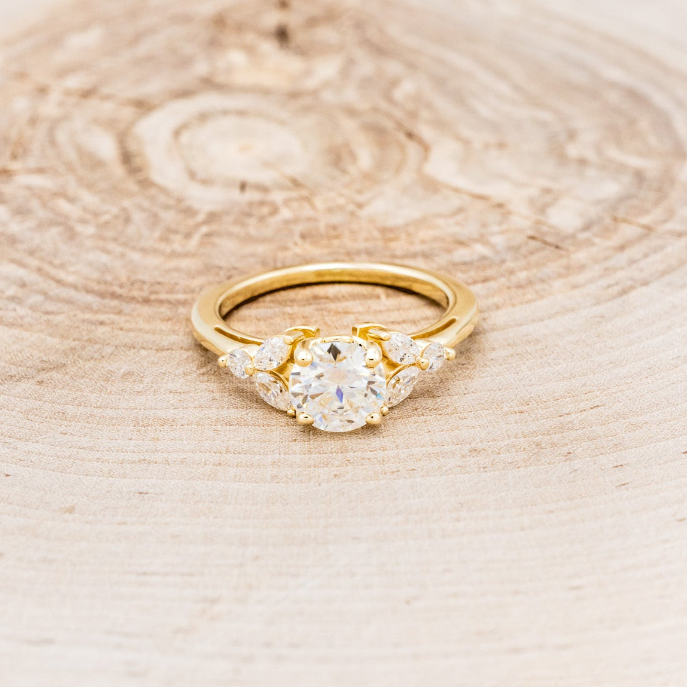 "BLOSSOM" - ROUND CUT MOISSANITE ENGAGEMENT RING WITH LEAF-SHAPED DIAMOND ACCENTS-16