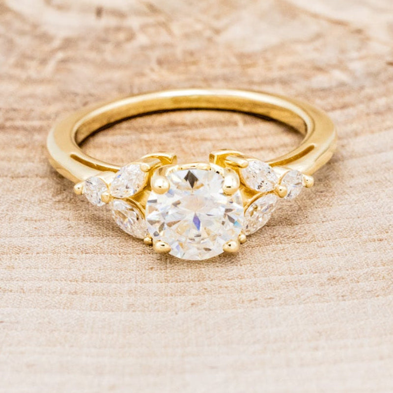 "BLOSSOM" - ROUND CUT MOISSANITE ENGAGEMENT RING WITH LEAF-SHAPED DIAMOND ACCENTS-16