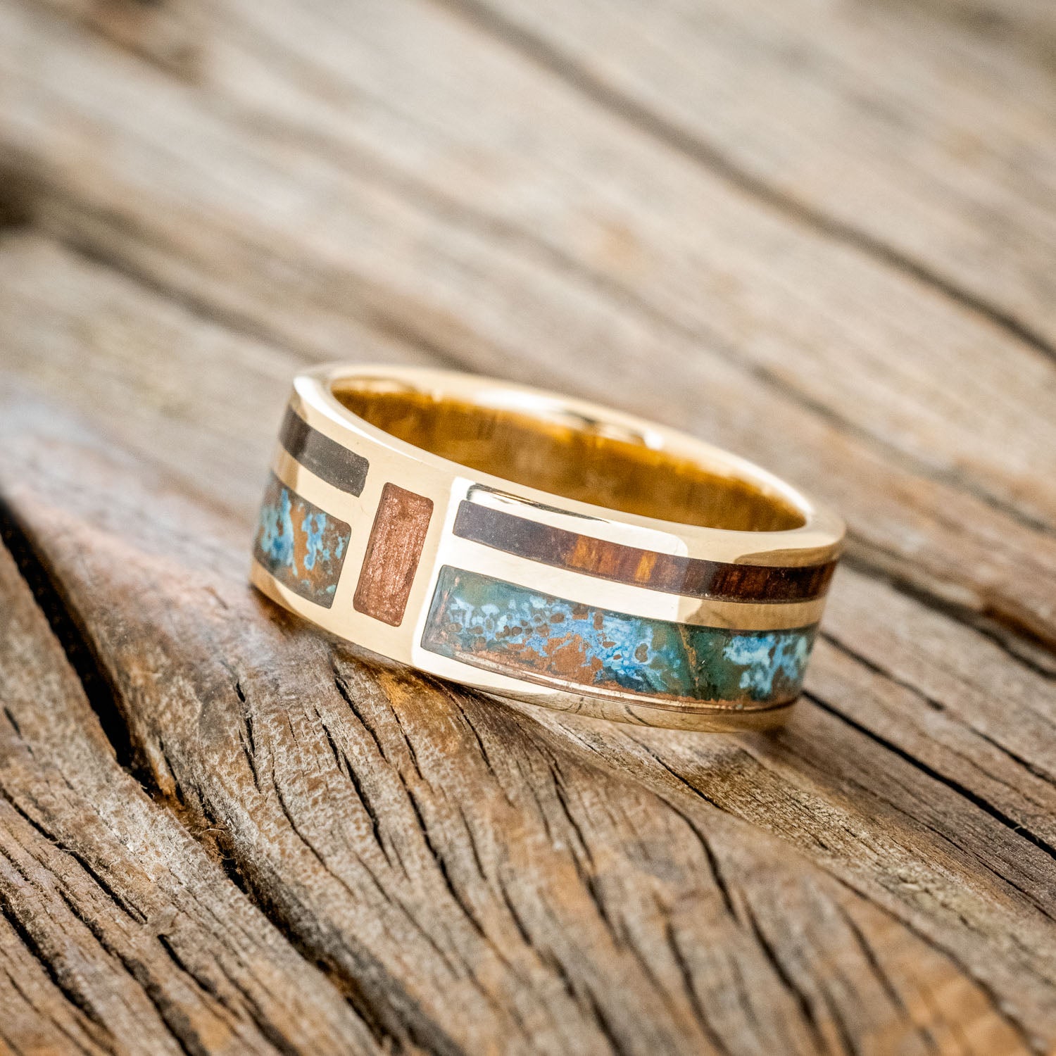 "BOWER" - PATINA COPPER, IRONWOOD & POWDERED COPPER WEDDING BAND-5