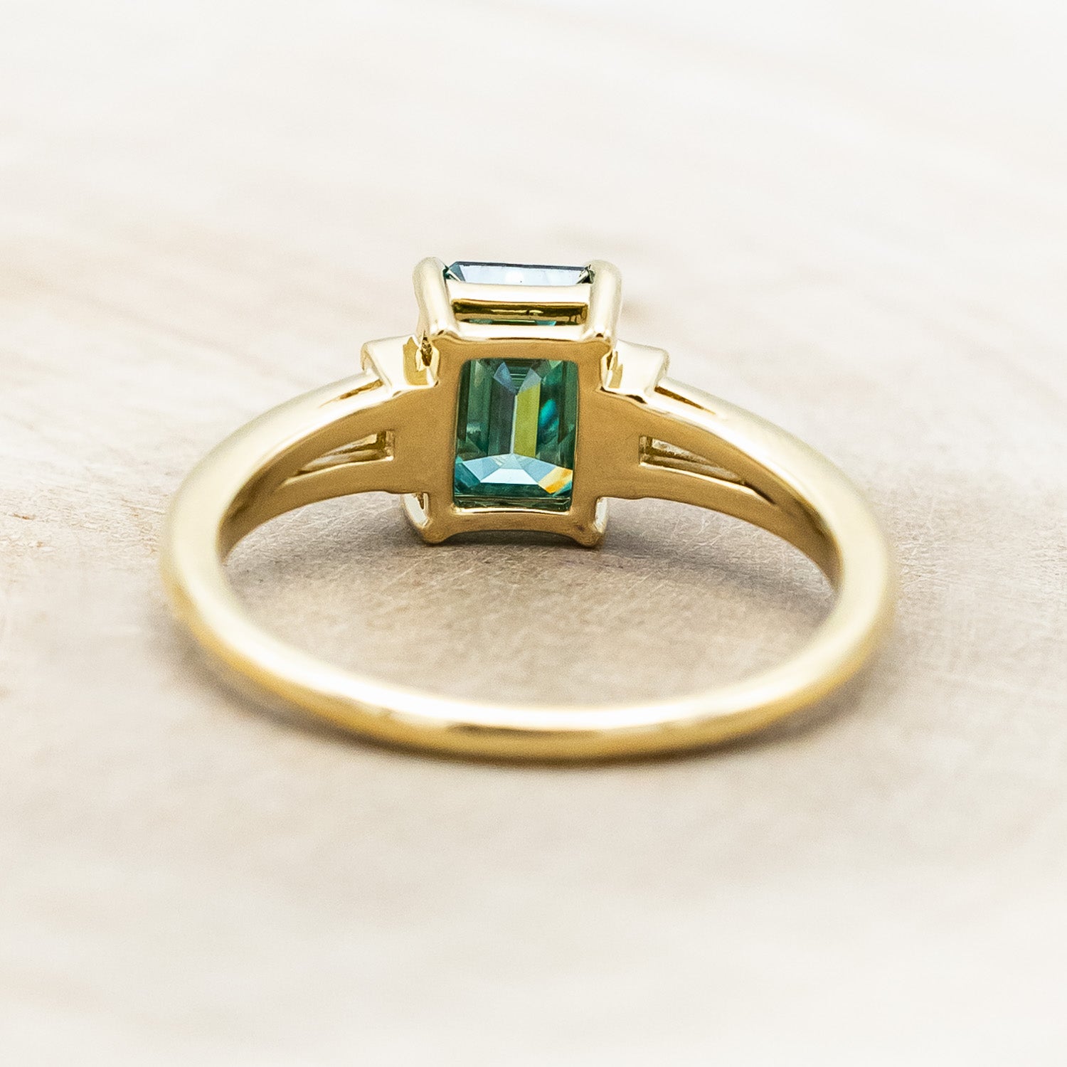 "CORELLA" - EMERALD CUT GREEN MOISSANITE ENGAGEMENT RING WITH DIAMOND ACCENTS-Staghead Designs