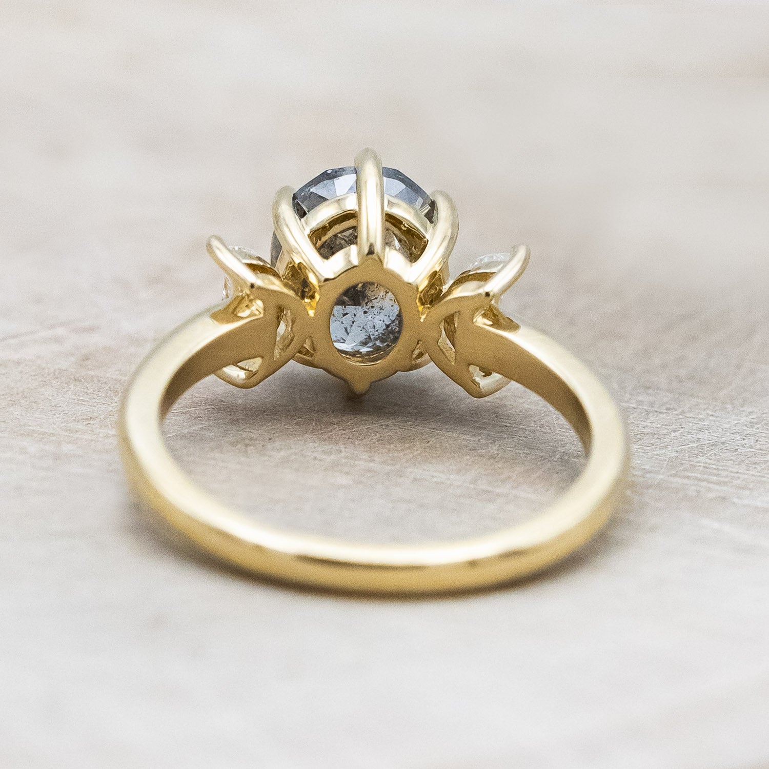 ONE-OF-A-KIND - "CANDI" - SALT & PEPPER DIAMOND ENGAGEMENT RING WITH TWO CRESCENT MOON MOISSANITE ACCENTS-Staghead Designs