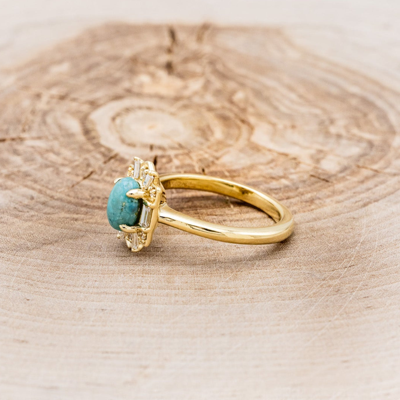 "CLEOPATRA" - OVAL TURQUOISE ENGAGEMENT RING WITH DIAMOND ACCENTS-14
