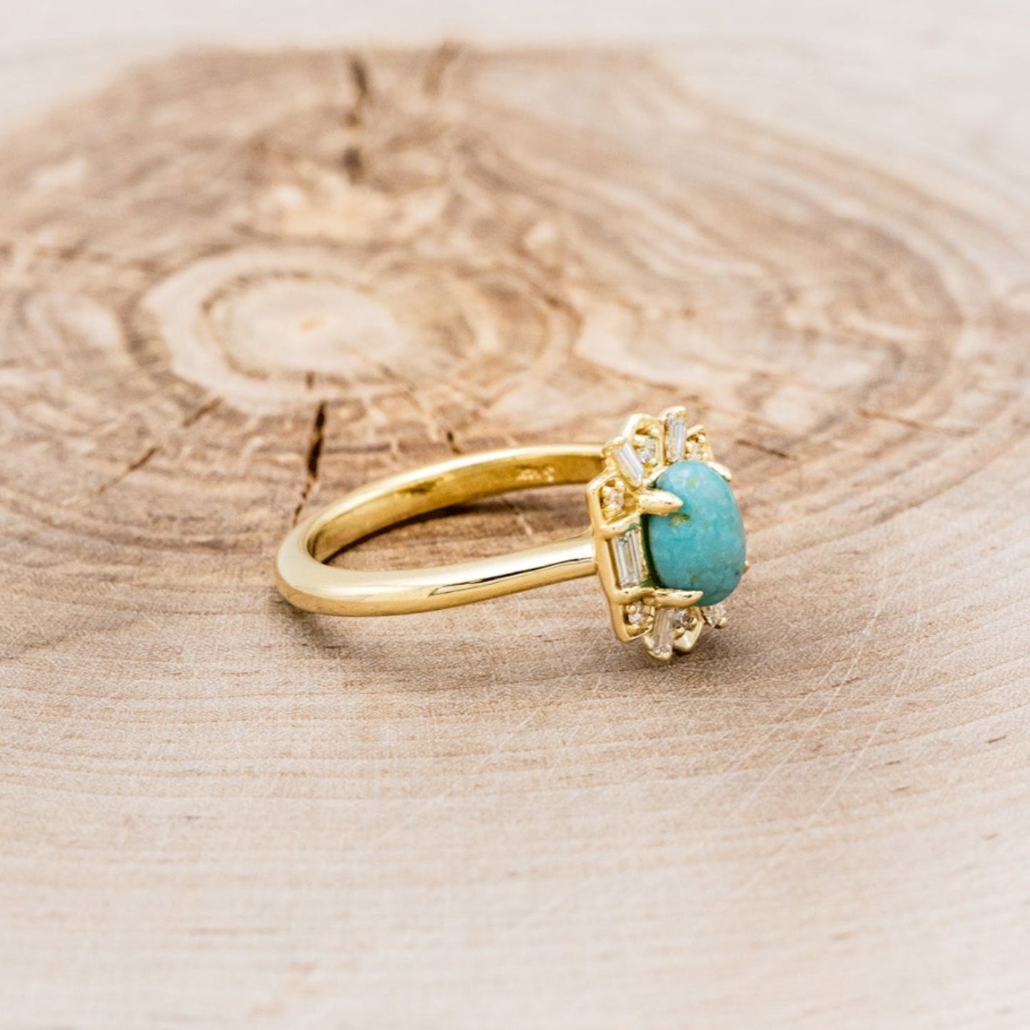 "CLEOPATRA" - OVAL TURQUOISE ENGAGEMENT RING WITH DIAMOND ACCENTS-13