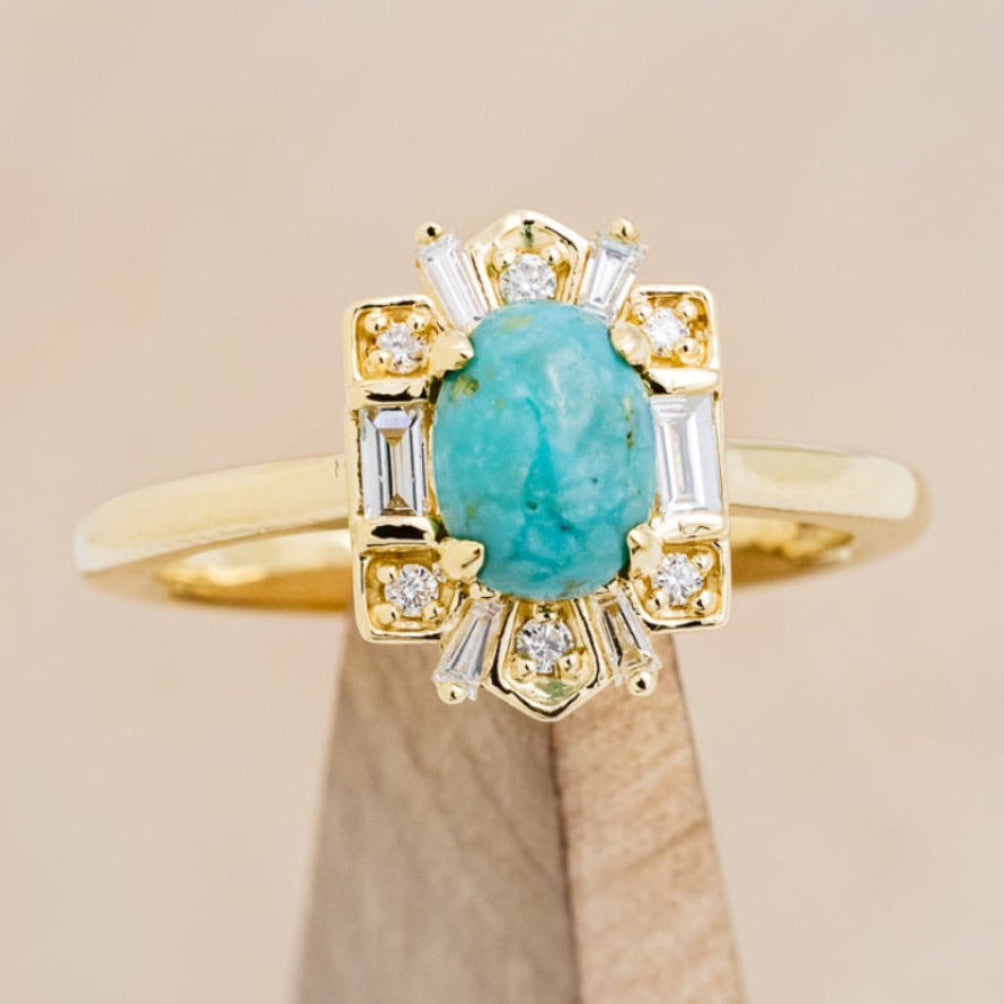 "CLEOPATRA" - OVAL TURQUOISE ENGAGEMENT RING WITH DIAMOND ACCENTS-12