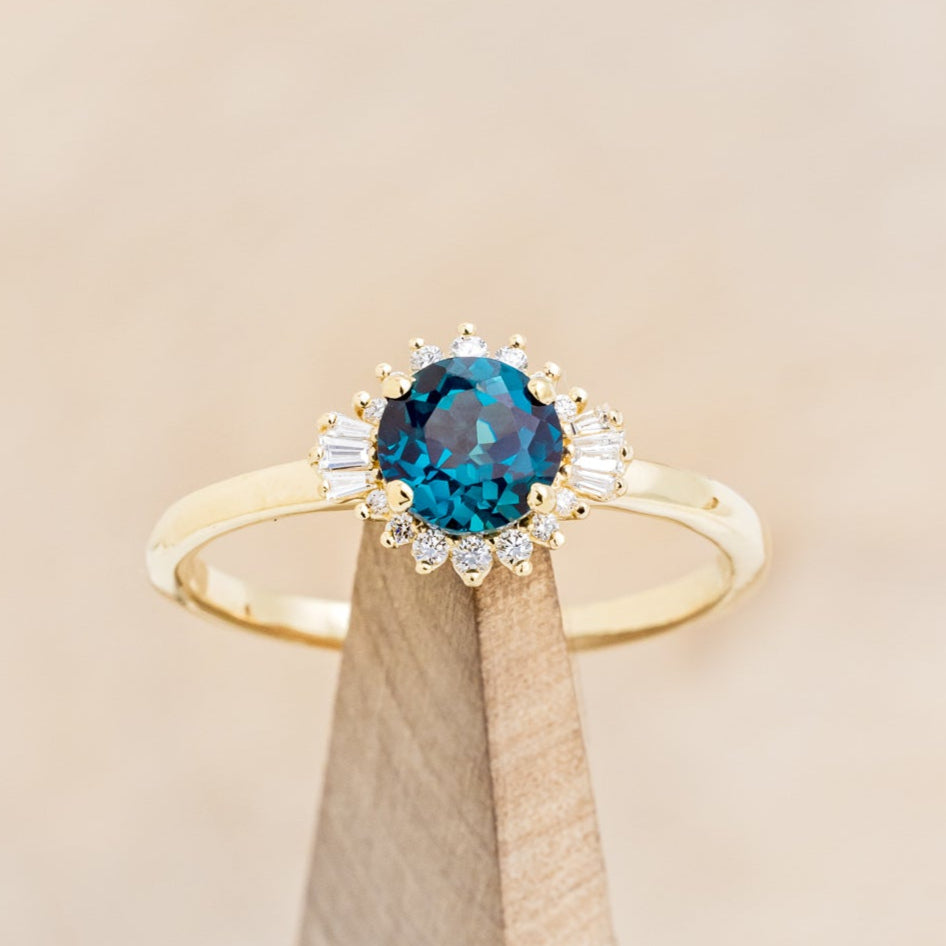 "CORALIE" - ROUND CUT LAB-GROWN ALEXANDRITE ENGAGEMENT RING WITH A DIAMOND HALO-7