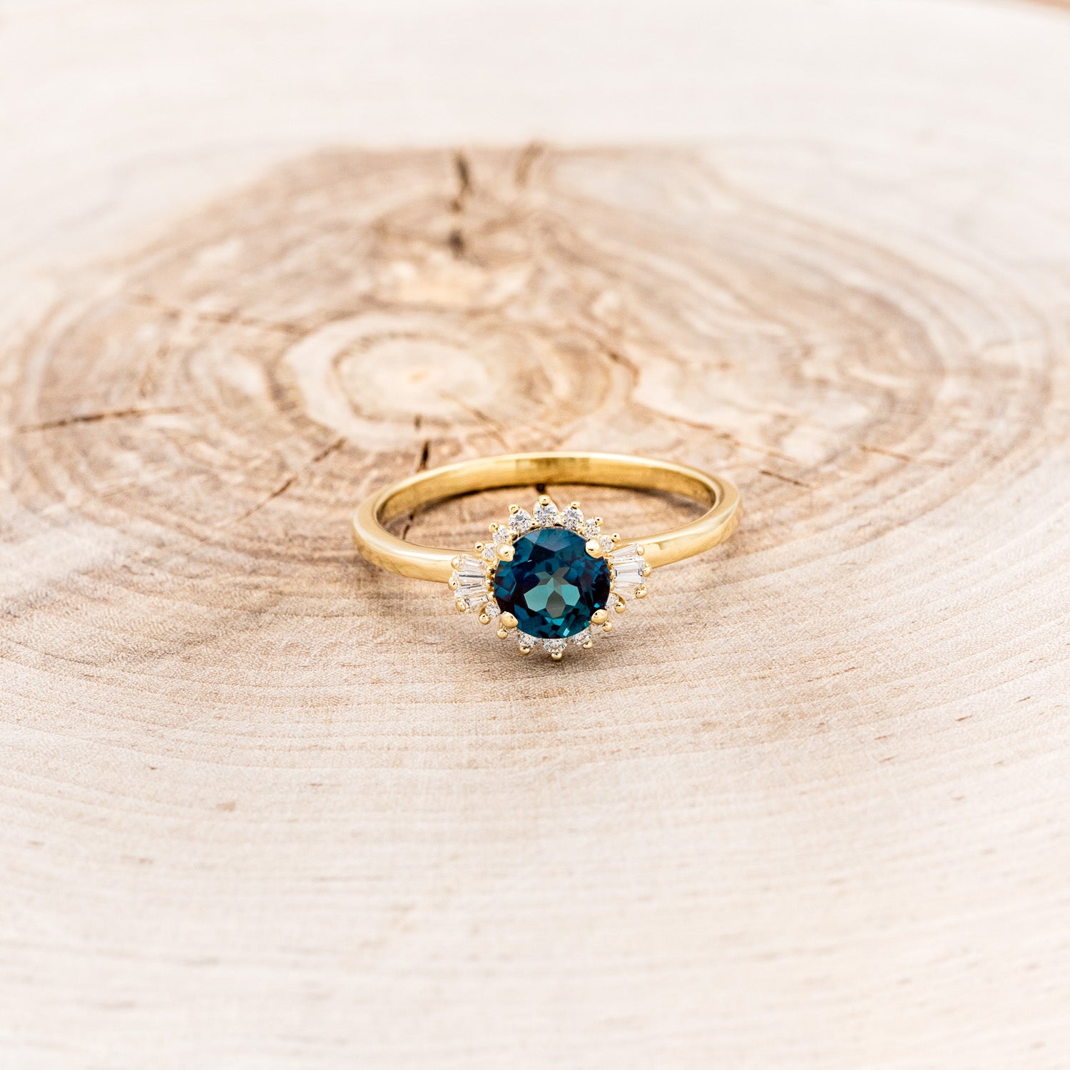 "CORALIE" - ROUND CUT LAB-GROWN ALEXANDRITE ENGAGEMENT RING WITH A DIAMOND HALO-10