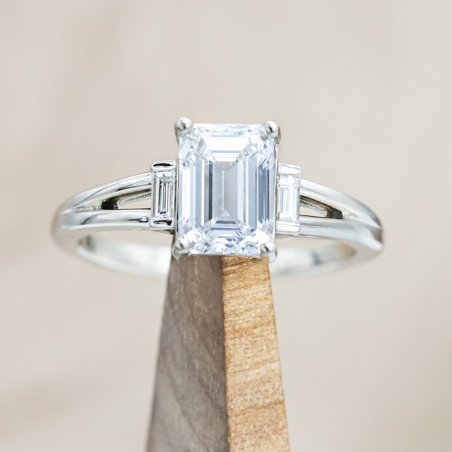 "Corella" - emerald cut lab-grown diamond women's engagement ring with diamond accents