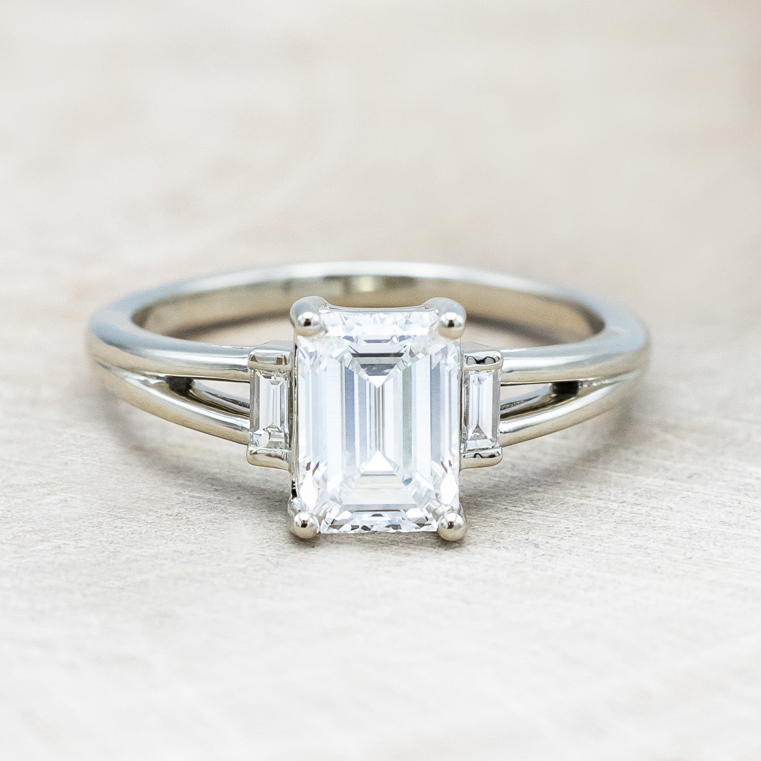 "Corella" - emerald cut lab-grown diamond women's engagement ring with diamond accents