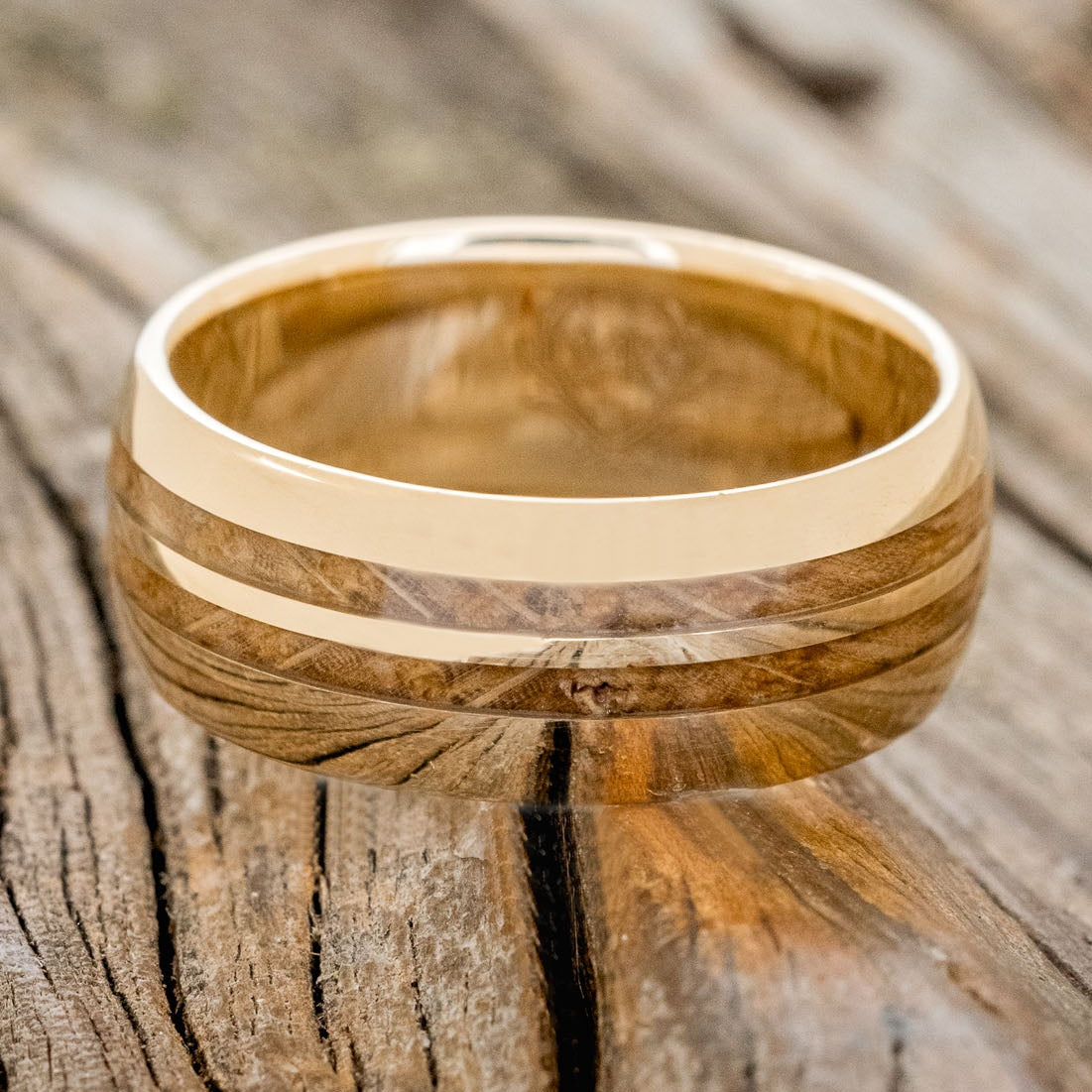 "Cosmo" - Domed Whiskey Barrel Oak Wedding Ring-Staghead Designs