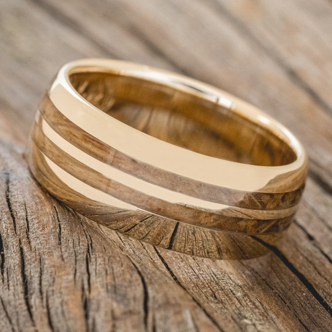 "Cosmo" - Domed Whiskey Barrel Oak Wedding Ring-Staghead Designs