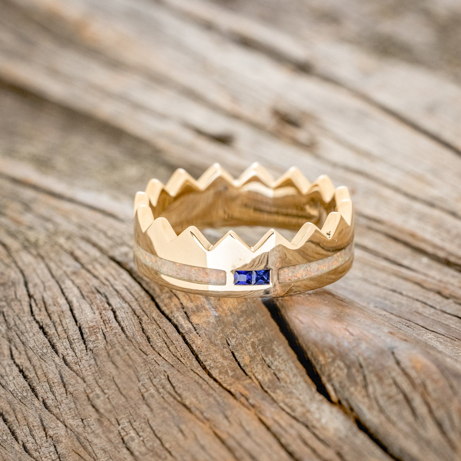 "SOLOMON" - CROWN STYLE BAND WITH BLUE SAPPHIRE & FIRE & ICE OPAL INLAYS-3