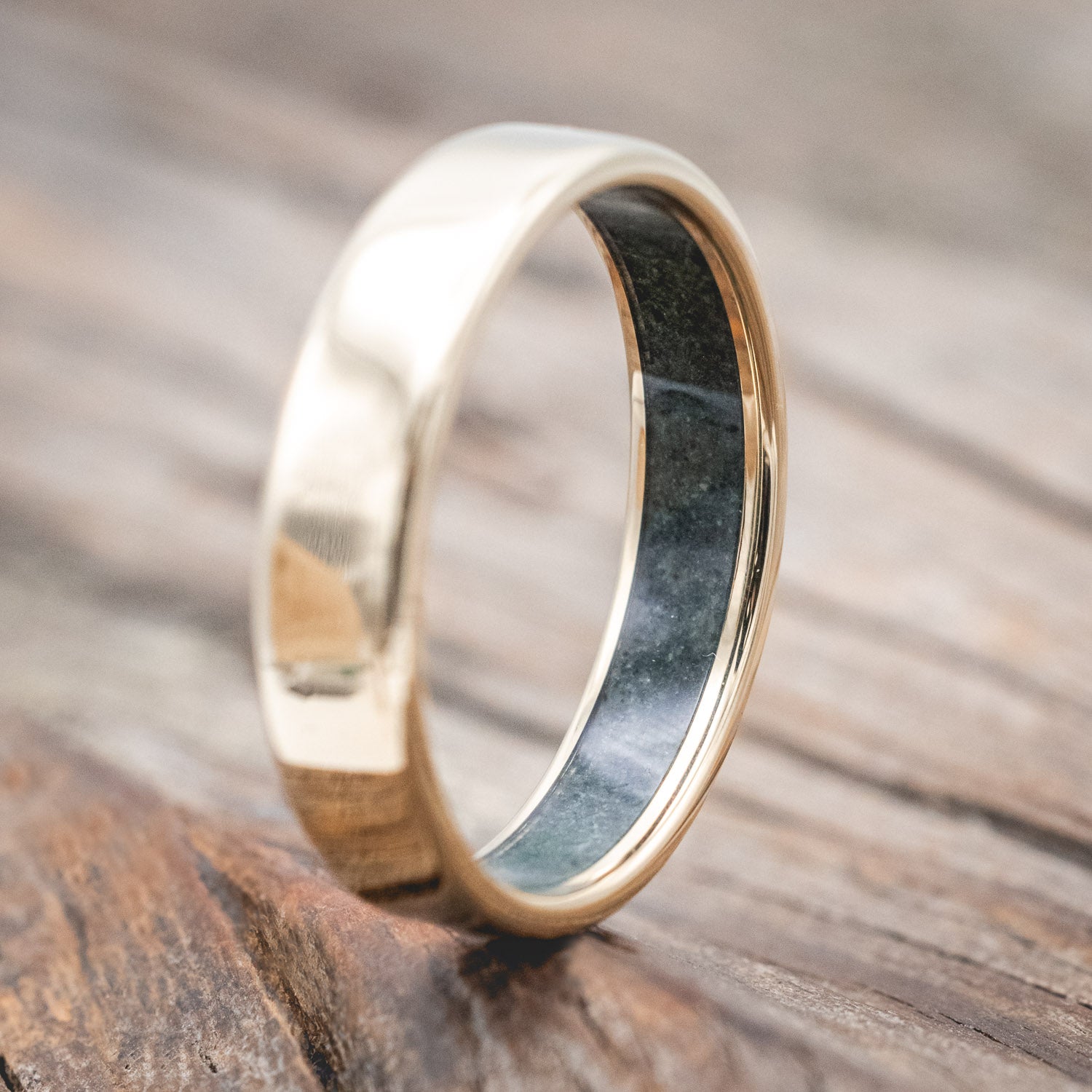 CRUSHED MOSS AGATE LINED WEDDING BAND-Staghead Designs