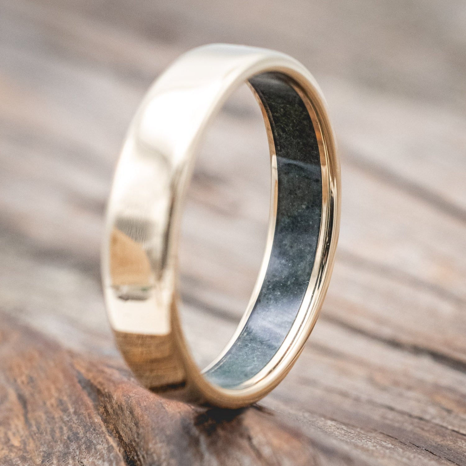 CRUSHED MOSS AGATE LINED WEDDING BAND-Staghead Designs
