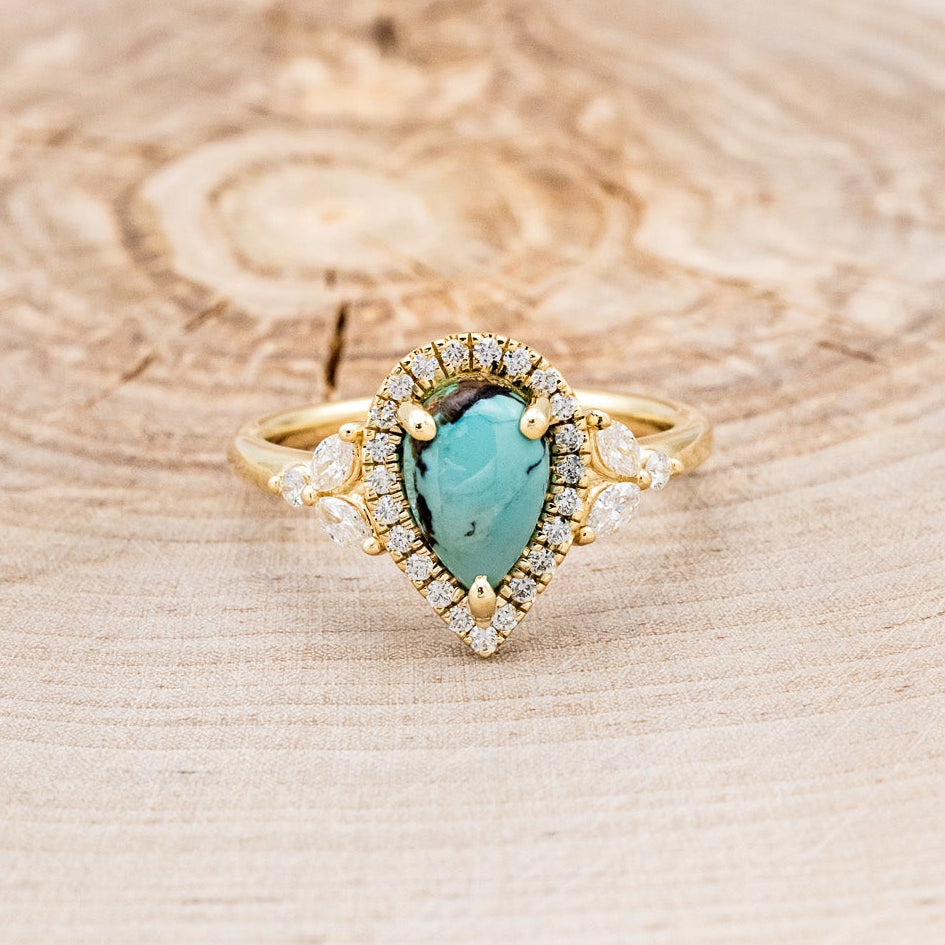 "DREAM" - PEAR-SHAPED TURQUOISE ENGAGEMENT RING WITH DIAMOND HALO & ACCENTS-10