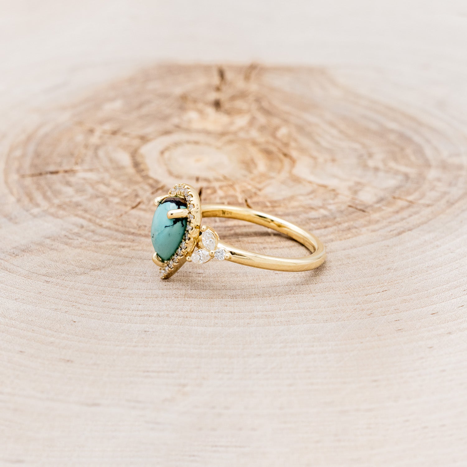 "DREAM" - PEAR-SHAPED TURQUOISE ENGAGEMENT RING WITH DIAMOND HALO & ACCENTS-9