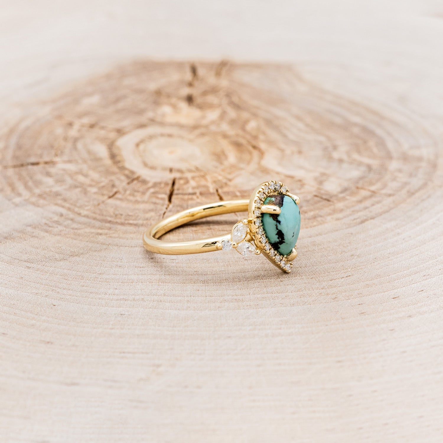 "DREAM" - PEAR-SHAPED TURQUOISE ENGAGEMENT RING WITH DIAMOND HALO & ACCENTS-8