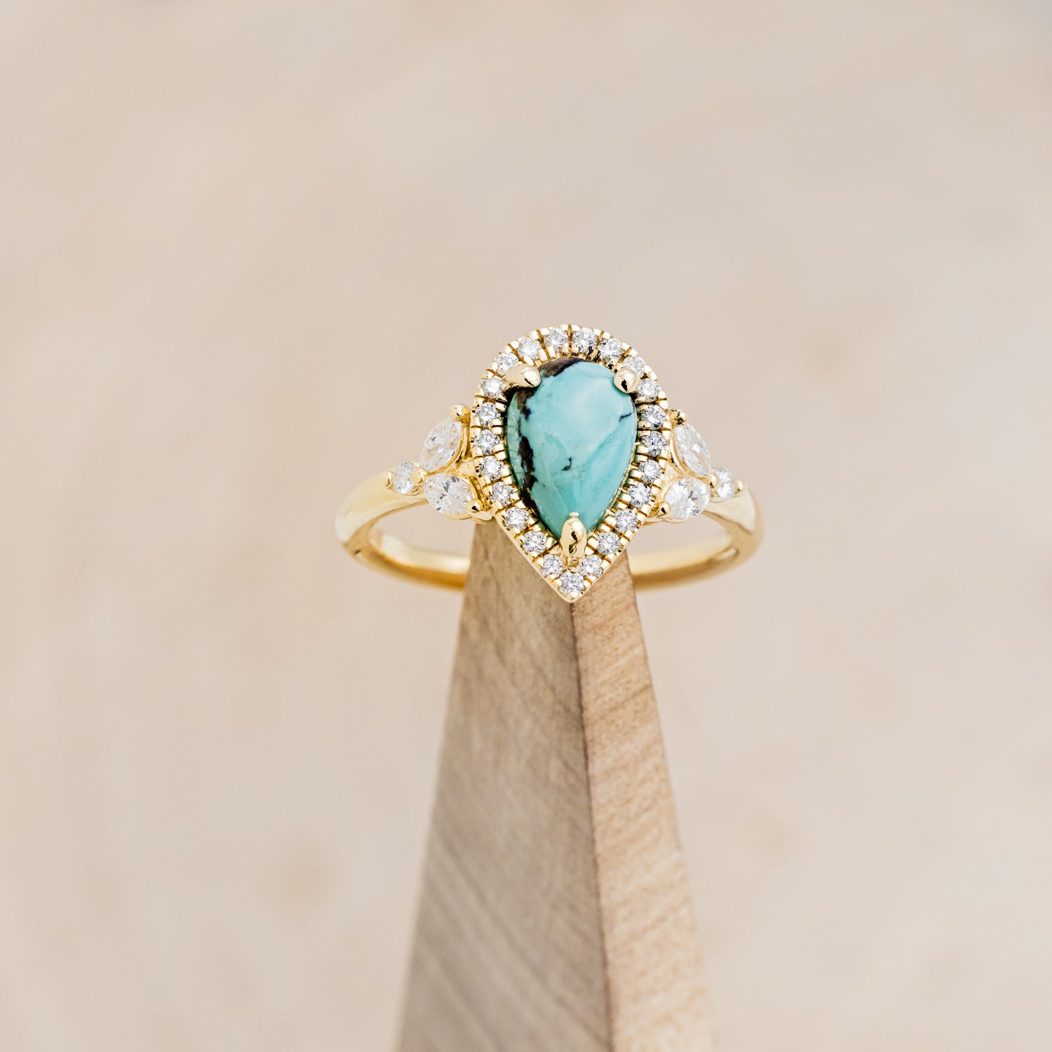 "DREAM" - PEAR-SHAPED TURQUOISE ENGAGEMENT RING WITH DIAMOND HALO & ACCENTS-7