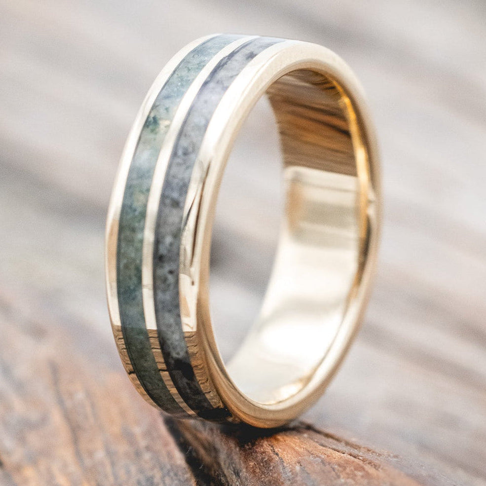 "DYAD" - MOSS AGATE & MOONSTONE WEDDING BAND-Staghead Designs