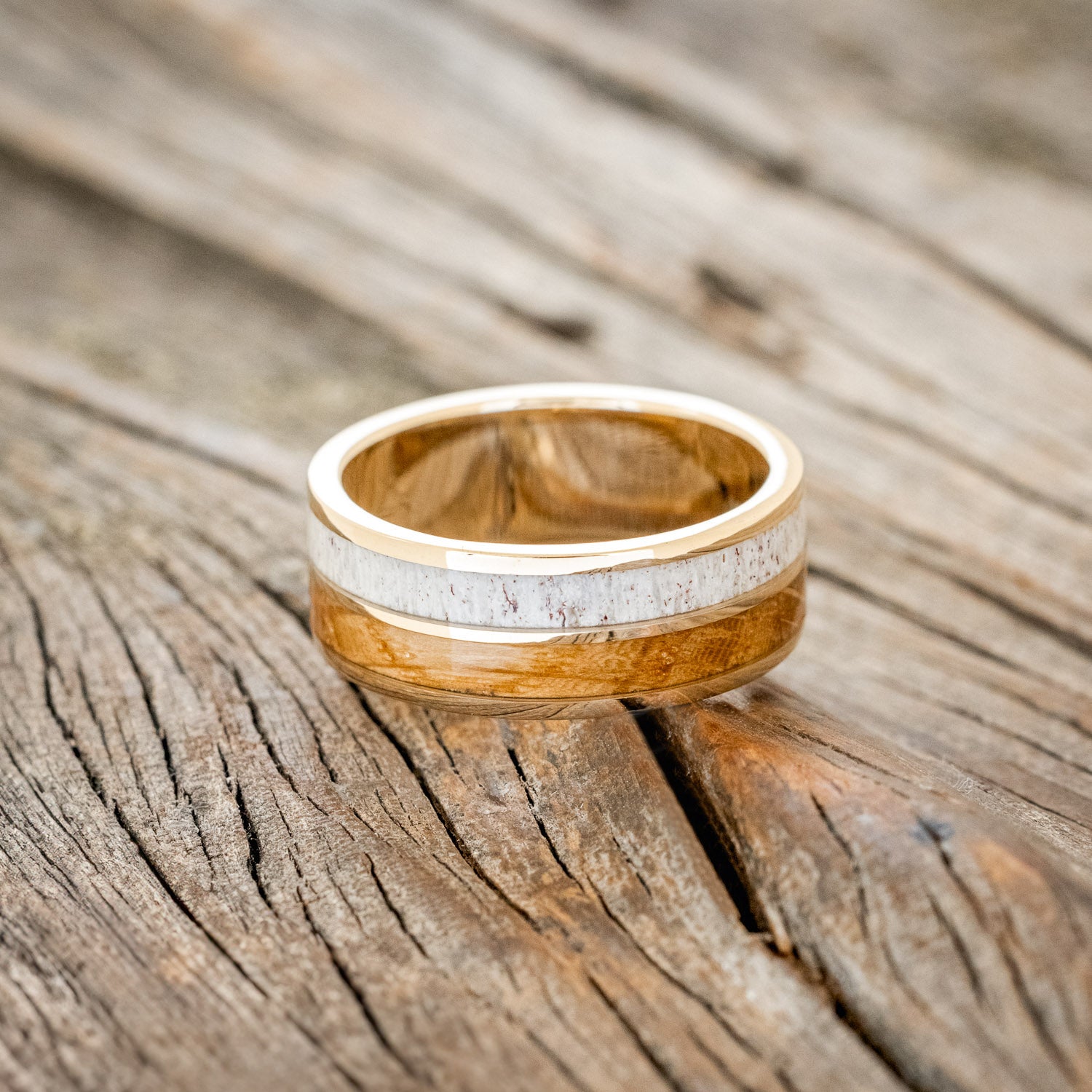 "DYAD" - WHISKEY BARREL OAK & ANTLER WEDDING BAND-22