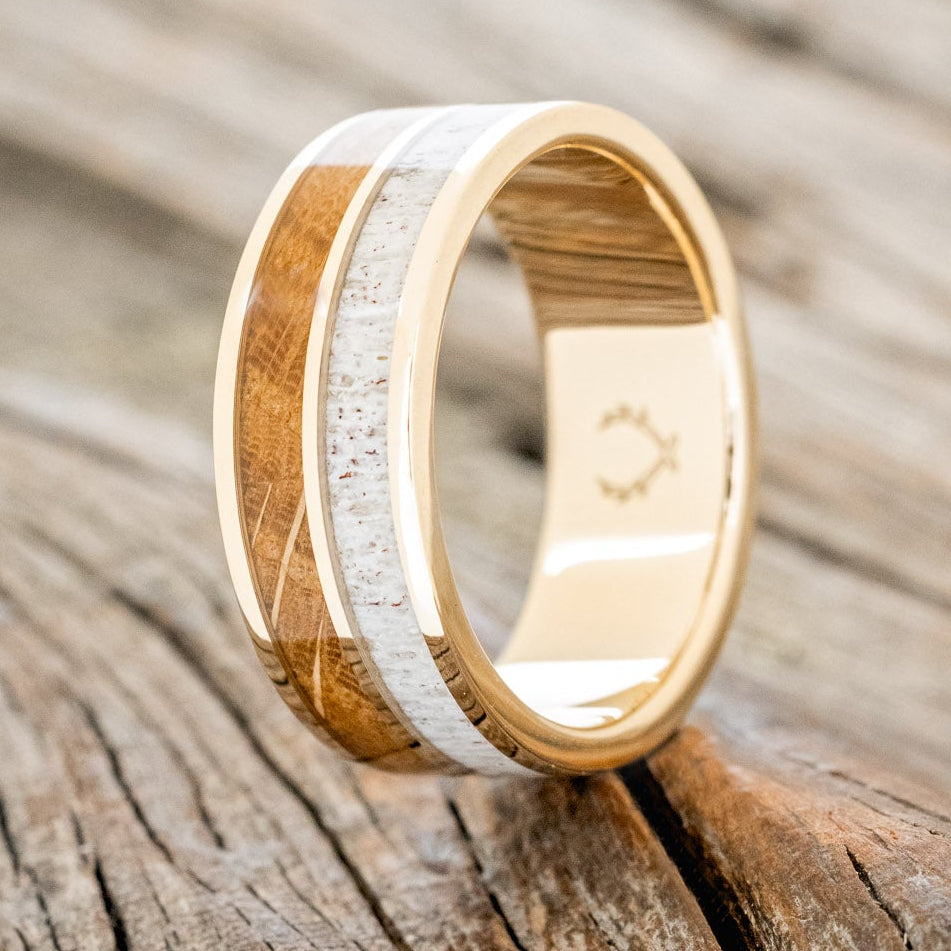 "DYAD" - WHISKEY BARREL OAK & ANTLER WEDDING BAND-20
