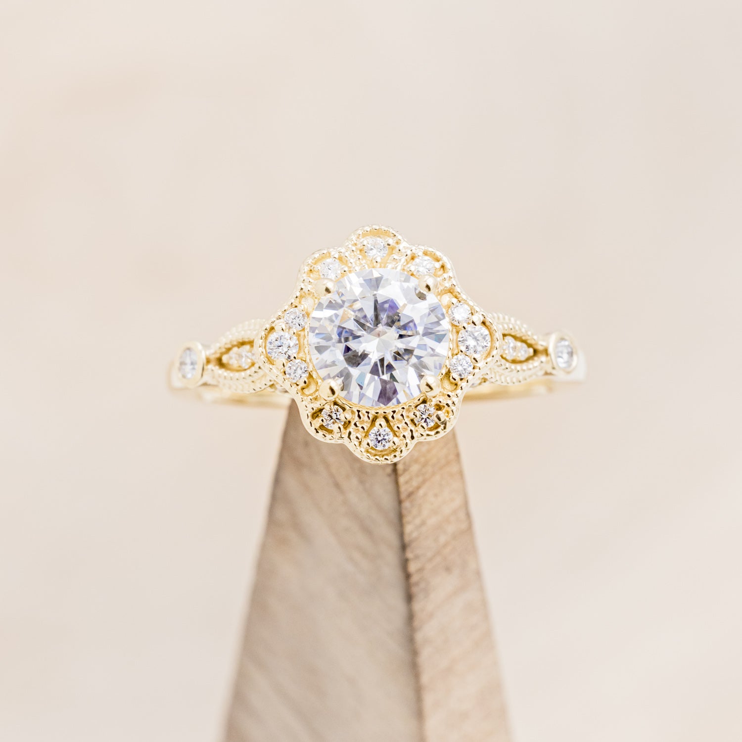 "EILEEN" - ROUND CUT MOISSANITE ENGAGEMENT RING WITH DIAMOND ACCENTS & TRACER-25