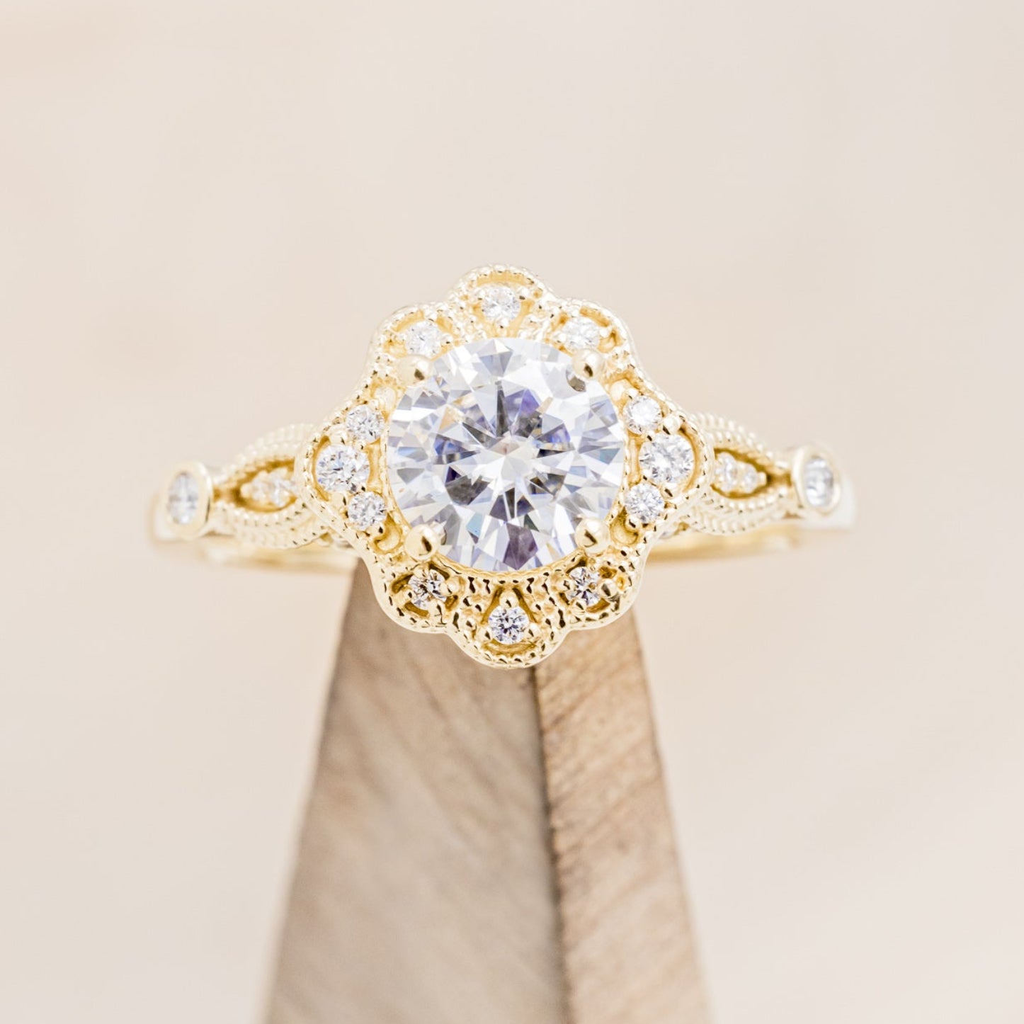 "EILEEN" - ROUND CUT MOISSANITE ENGAGEMENT RING WITH DIAMOND ACCENTS & TRACER-25