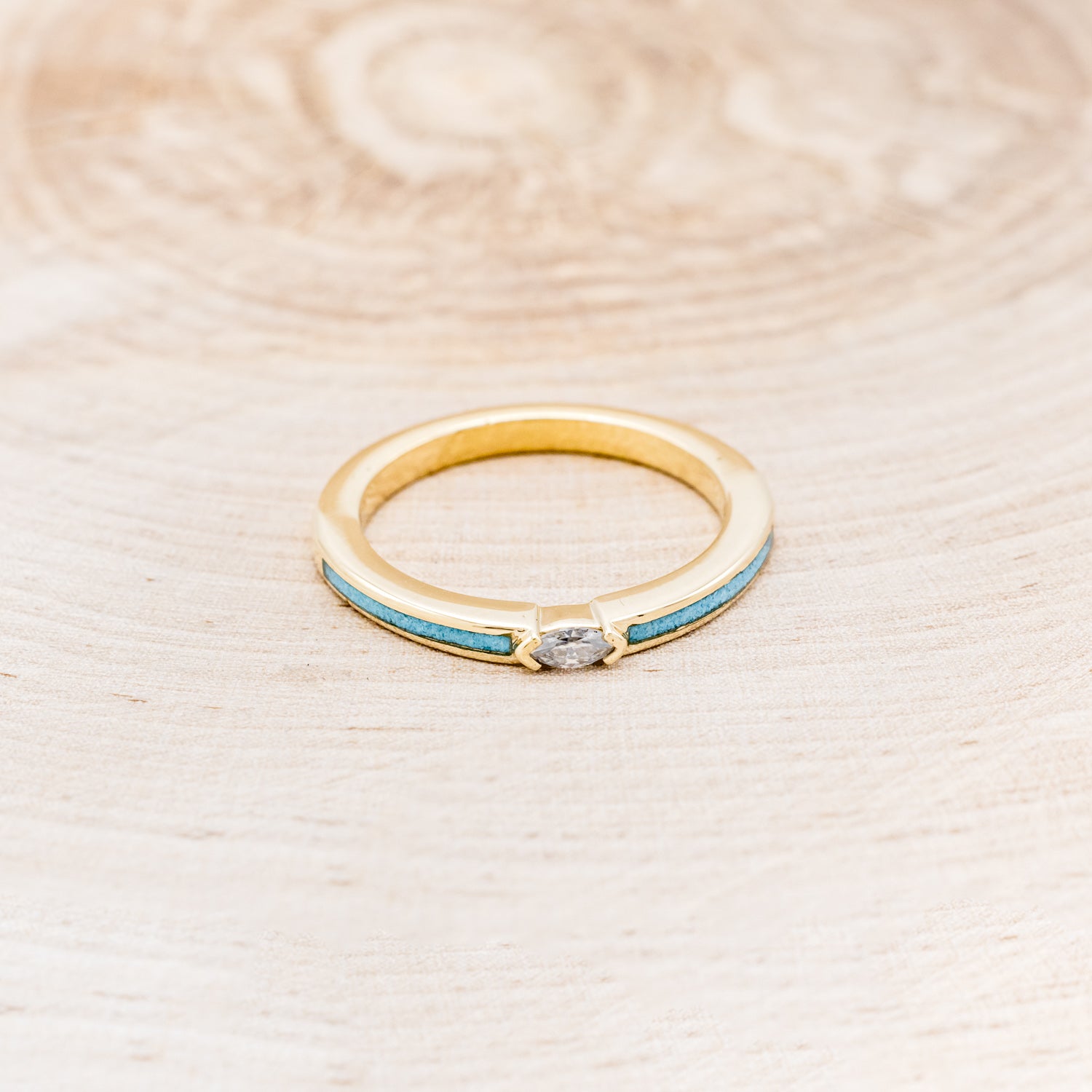 "ELBA" - MARQUISE MOISSANITE ENGAGEMENT RING WITH TURQUOISE INLAYS-10