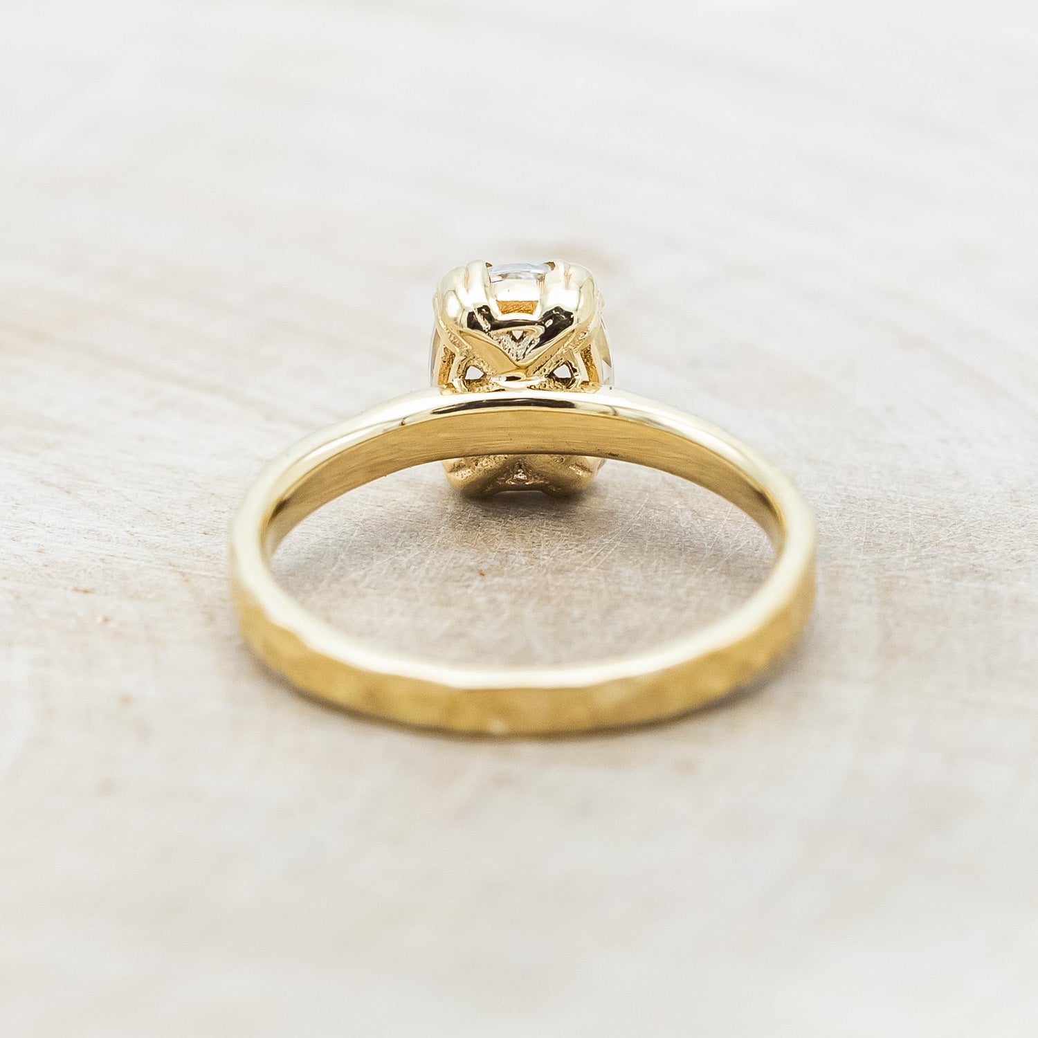 "ELLA" - ANTIQUE CUSHION ROSE CUT MOISSANITE SOLITAIRE ENGAGEMENT RING WITH HAMMERED FINISH-Staghead Designs