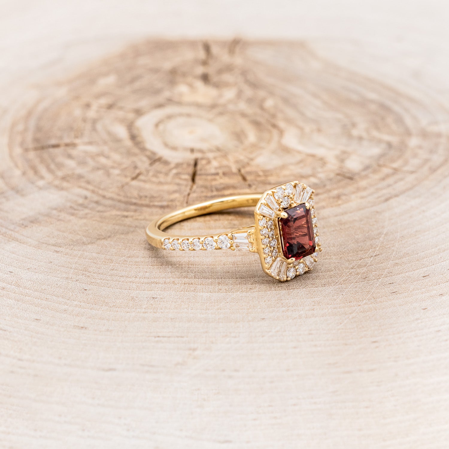"CLANCY" - EMERALD CUT GARNET ENGAGEMENT RING WITH LAB-GROWN DIAMOND ACCENTS-2
